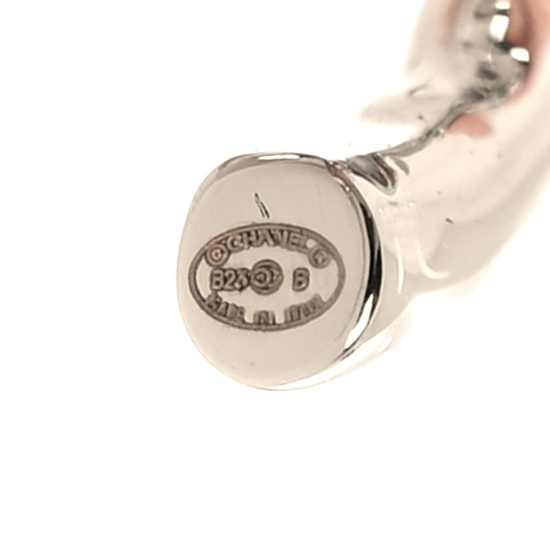 Chanel Pearl Crystal CC Heart Drop Earrings Silver 4 of 5