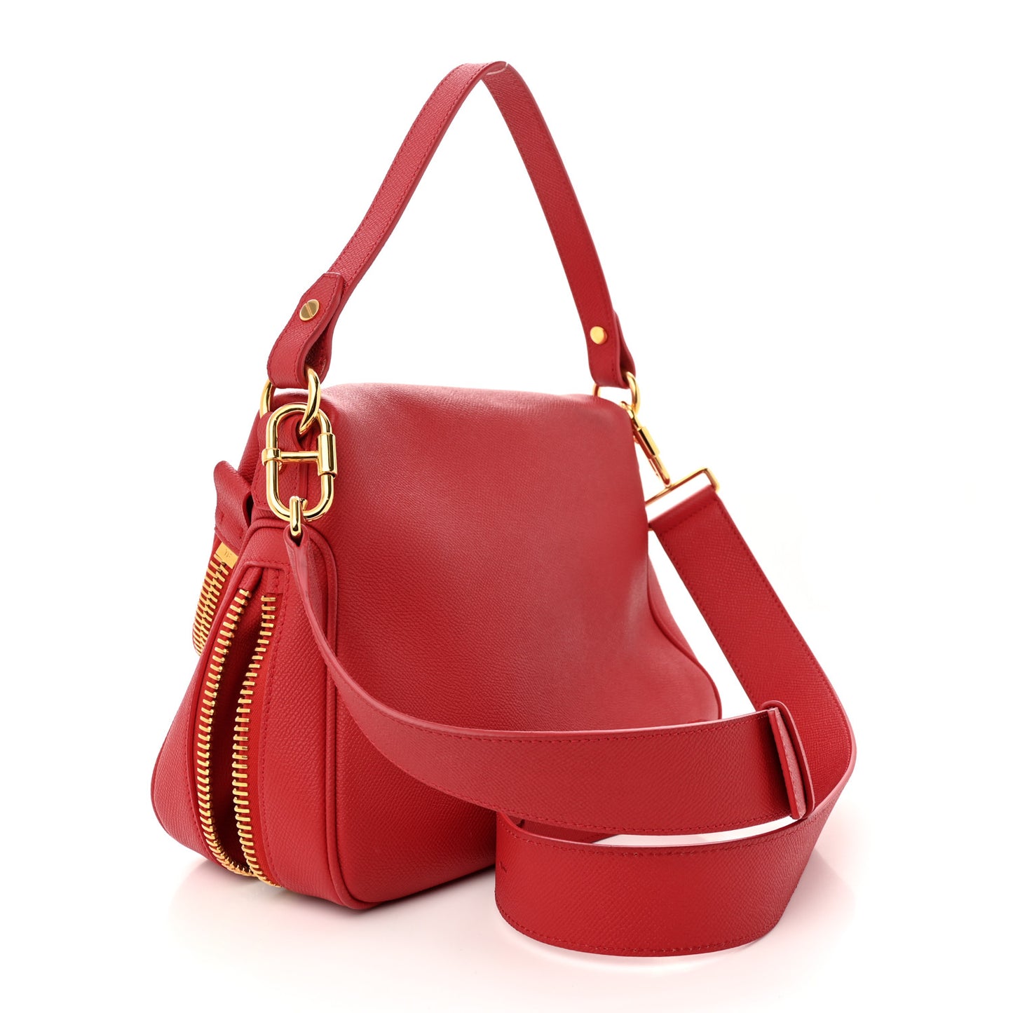 Grained Calfskin Medium Double Strap Jennifer Crossbody Red