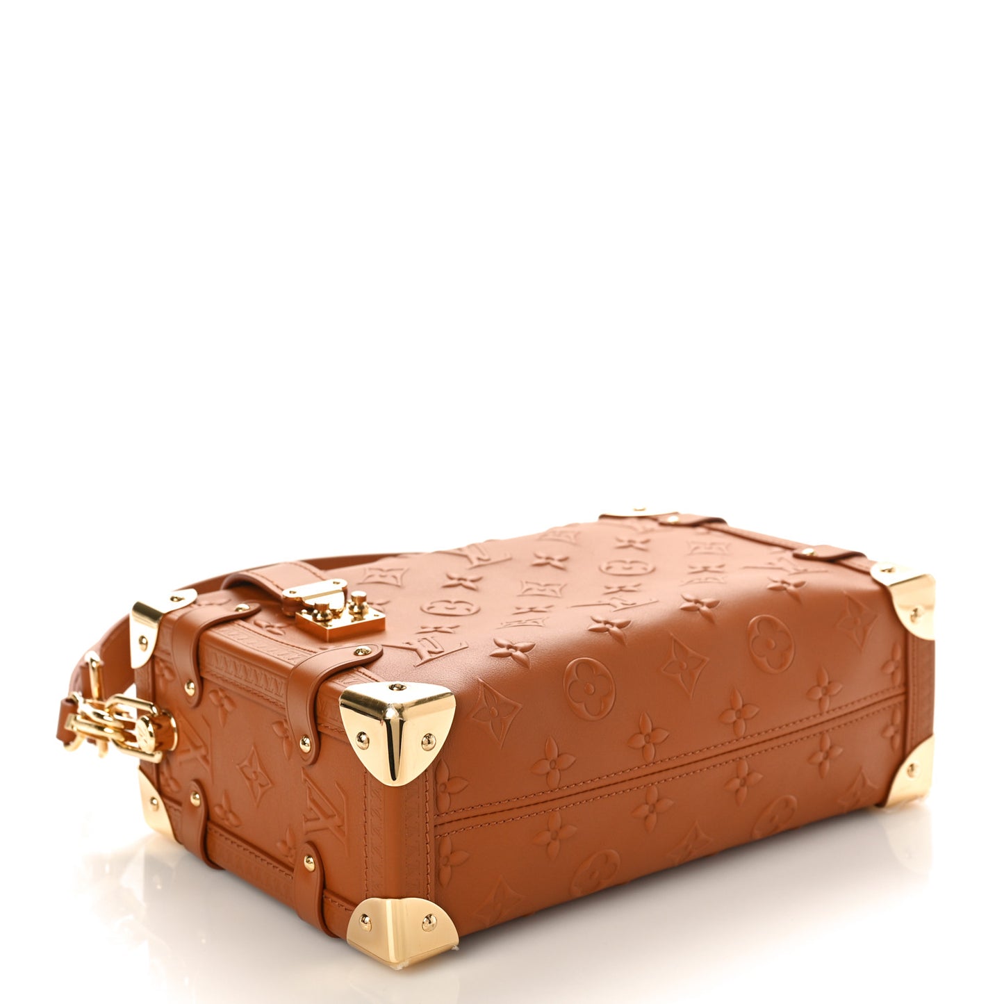 Calfskin Debossed Monogram Side Trunk Tan