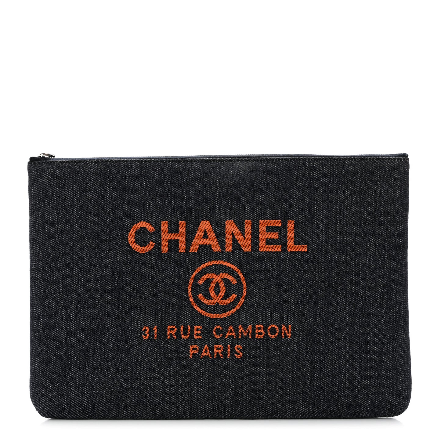 Denim Large Deauville Pouch Clutch Blue Orange