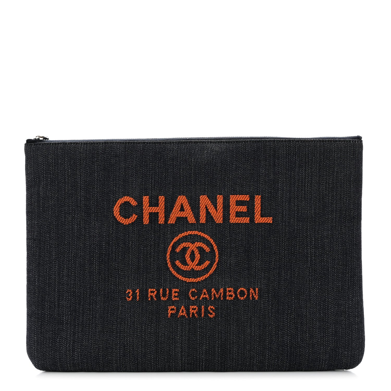 Chanel Denim Large Deauville Pouch Clutch Blue Orange 1 of 8