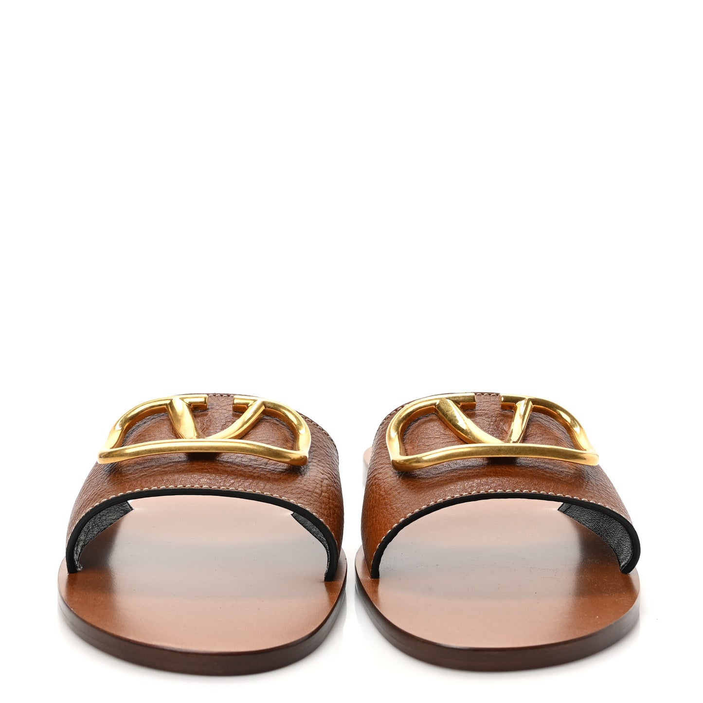 Grainy Cowhide Vlogo Flat Slide Sandals 42 Cuoio