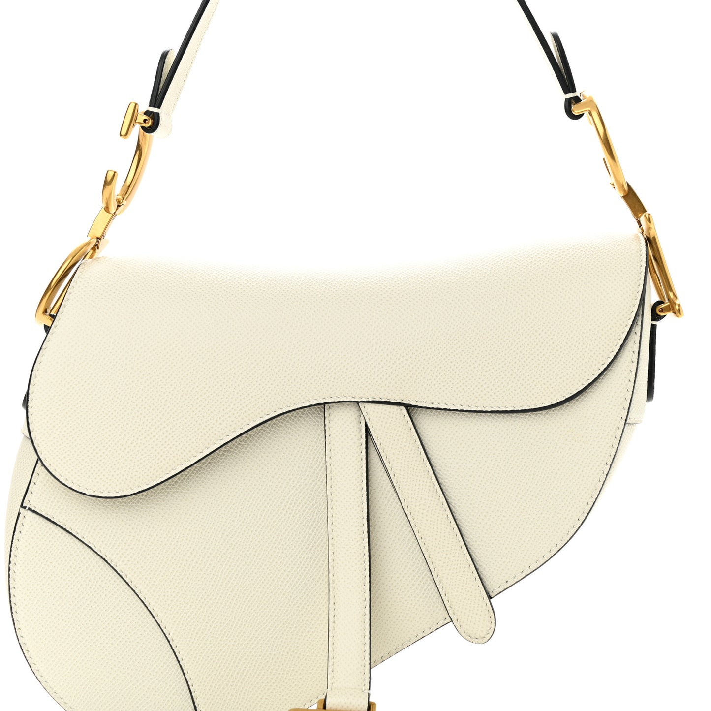 CHRISTIAN DIOR Grained Calfskin Saddle Bag White