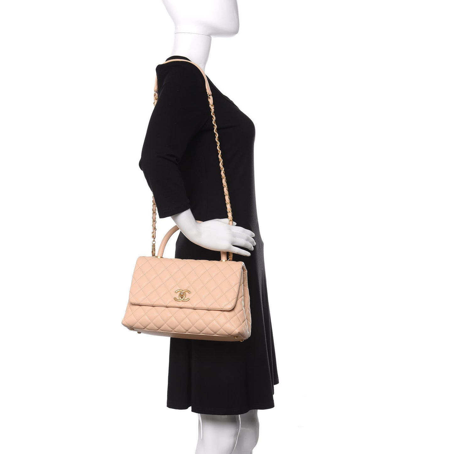 Caviar Quilted Small Coco Handle Flap Light Beige