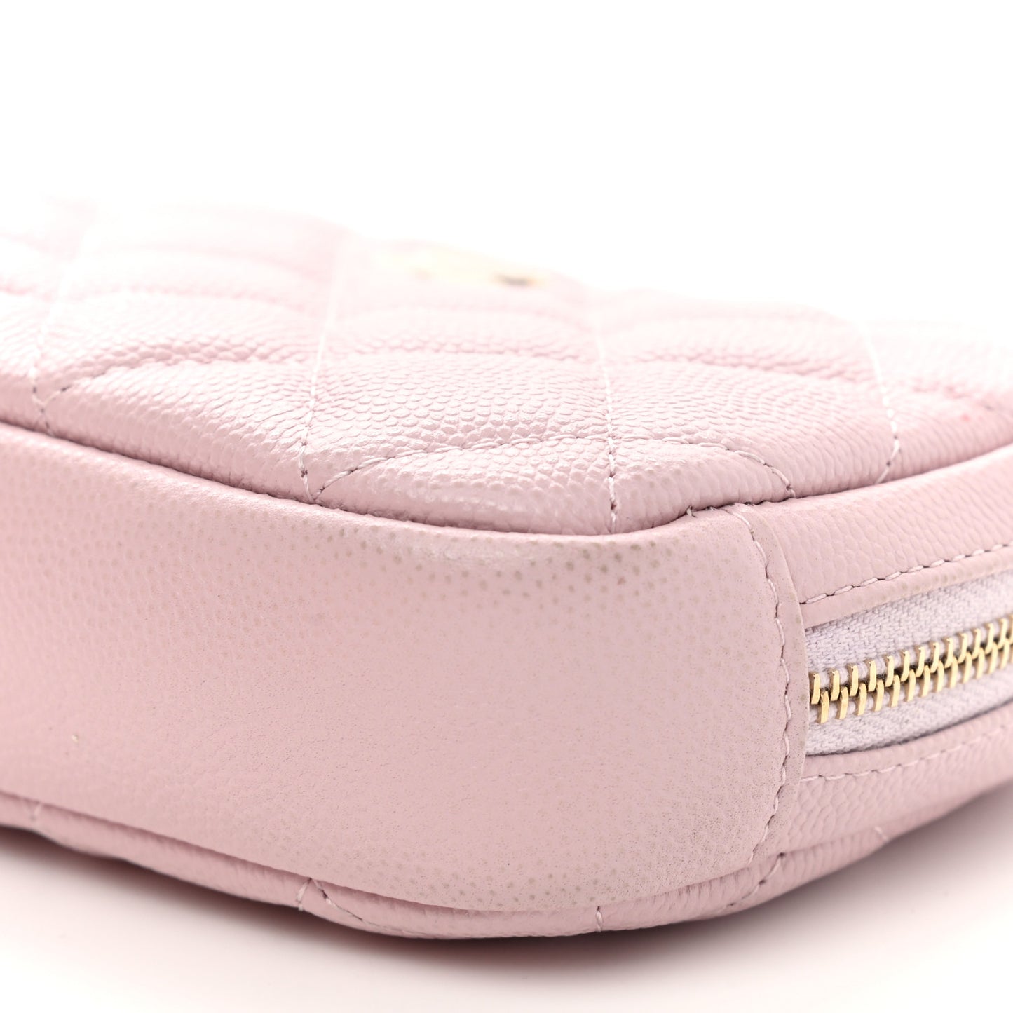 Caviar Quilted Small Curvy Pouch Cosmetic Case Light Pink