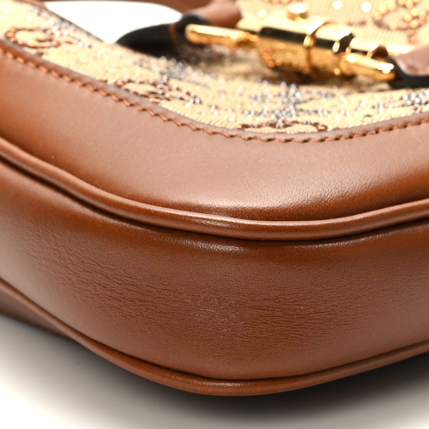 Gucci New Canvas Charisma Calfskin Crystal GG Monogram Mini Jackie 1961 Hobo Camel Ebony 7 of 9