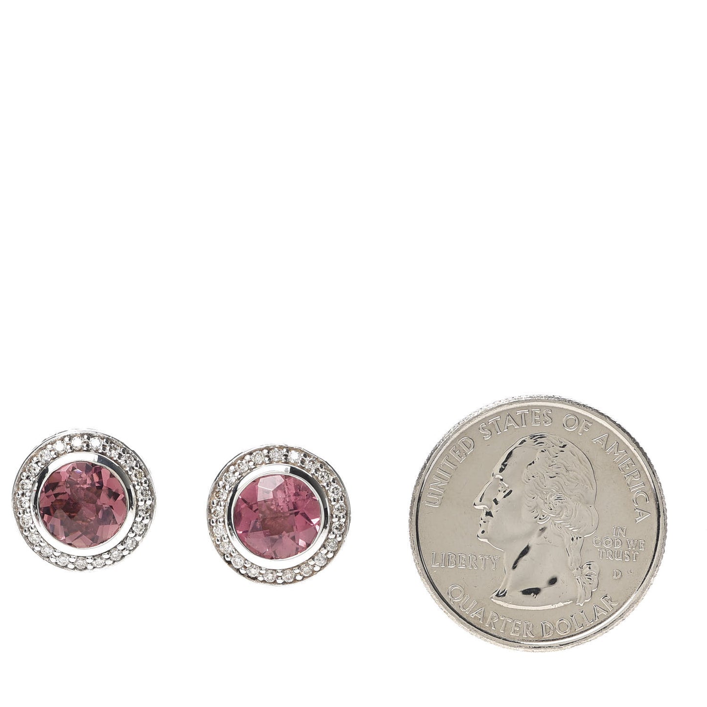 Sterling Silver Pink Tourmaline Diamond 8mm Cerise Earrings