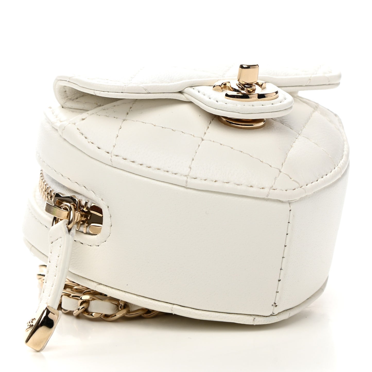 Lambskin Quilted CC In Love Heart Coin Purse With Chain White