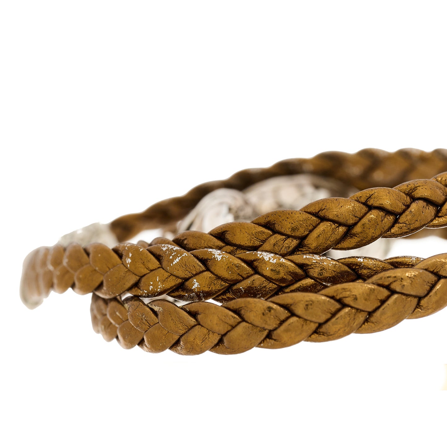 Sterling Silver Leather Naga Dragon Triple Wrap Bracelet Gold