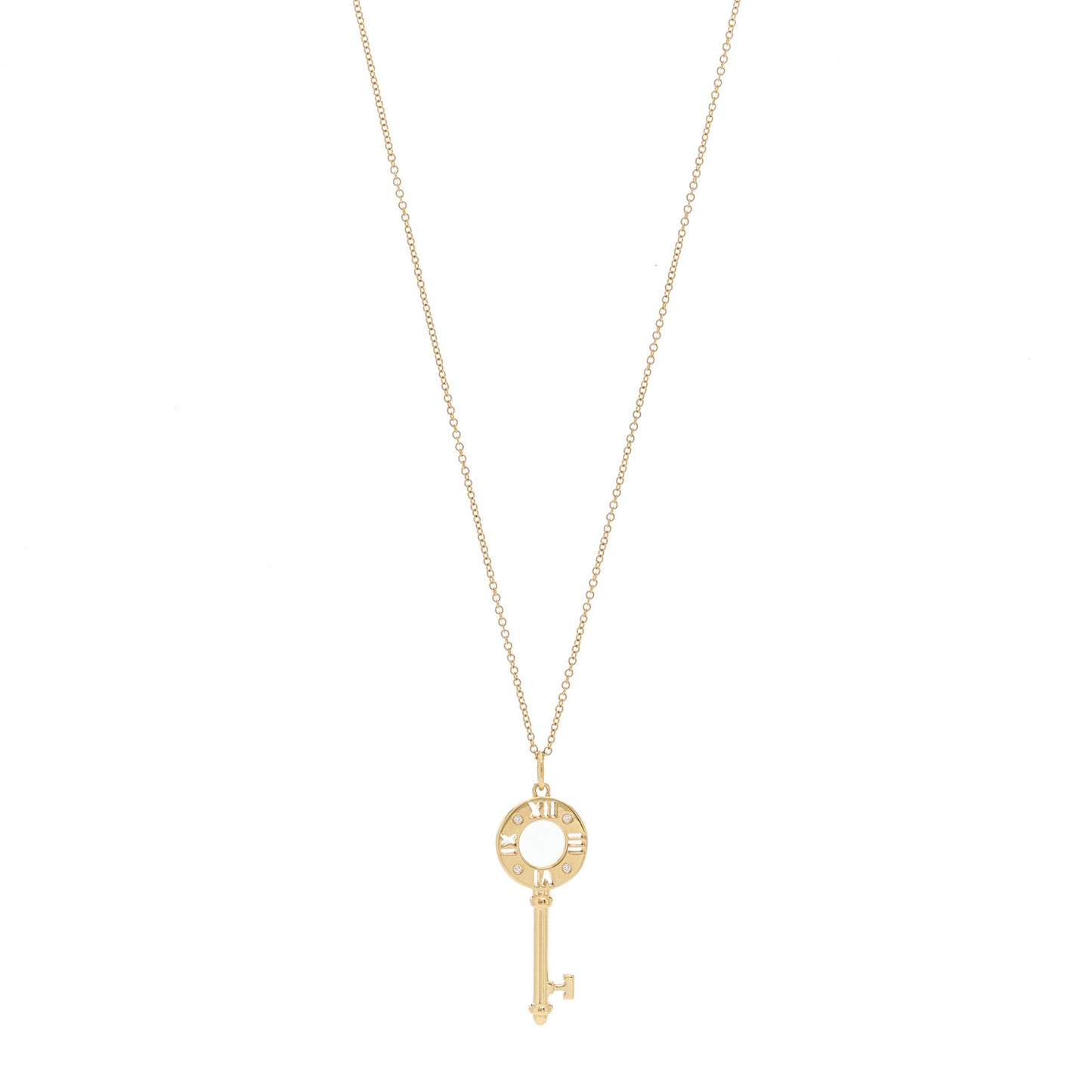 18K Yellow Gold Diamond Atlas Pierced Key Pendant Necklace