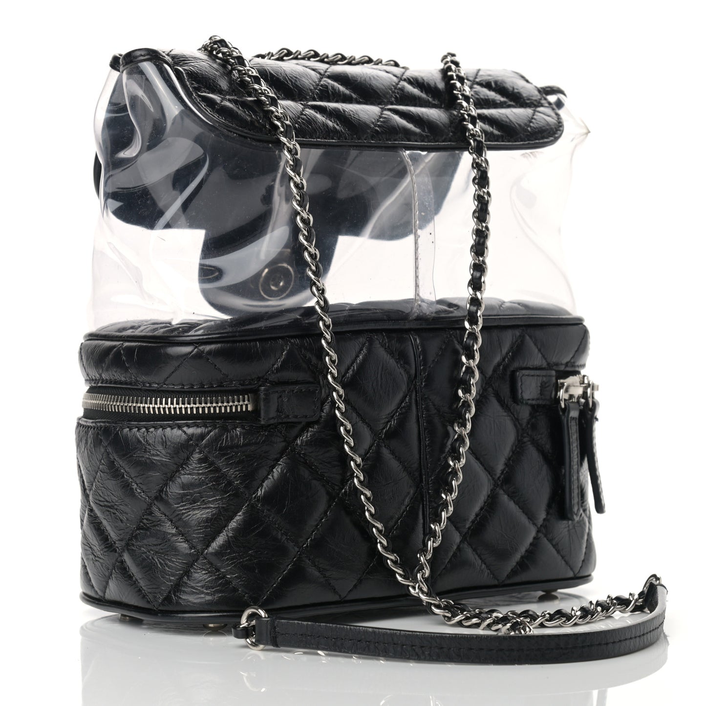 Crumpled Calfskin PVC Quilted Flap Black