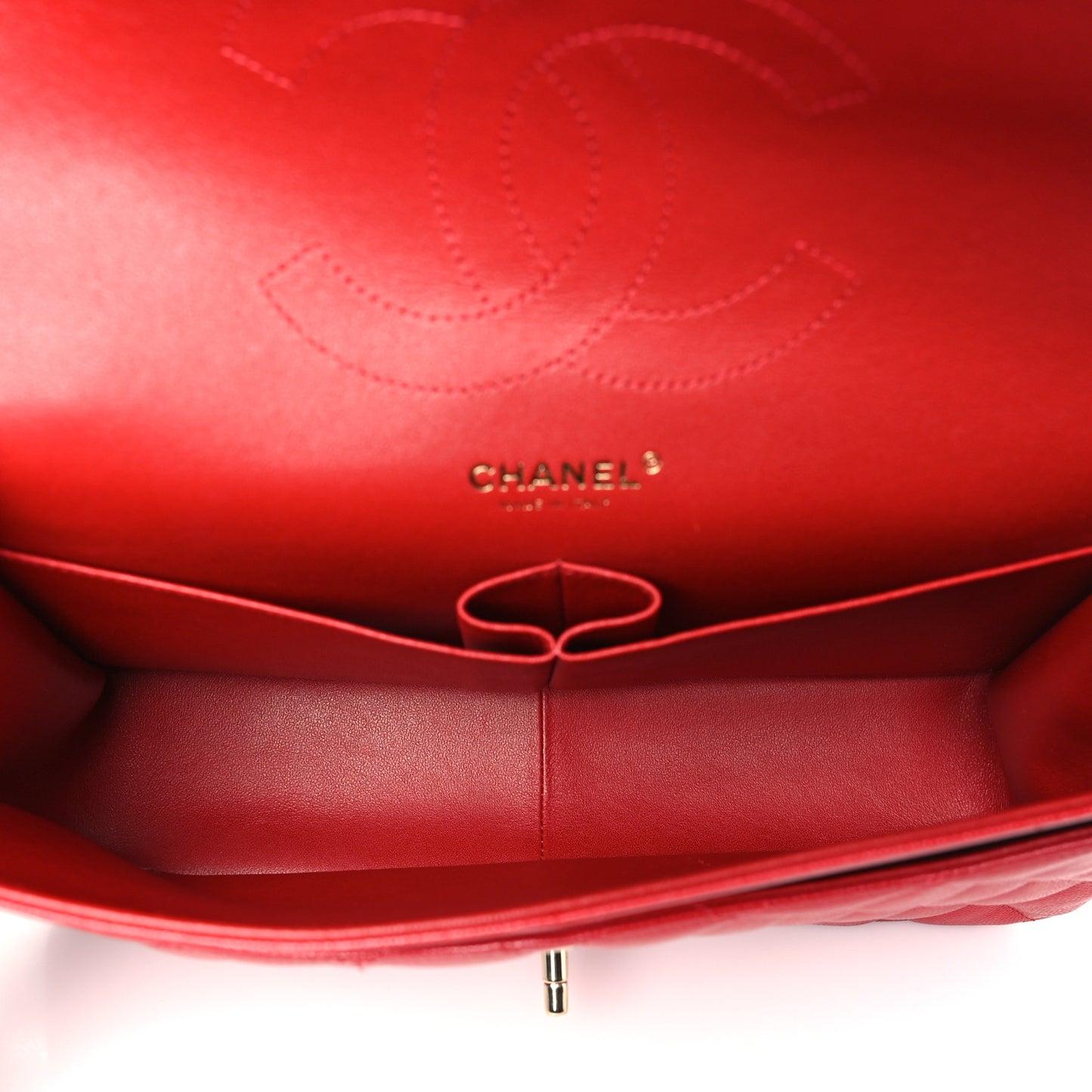 Caviar Quilted Jumbo Double Flap Red