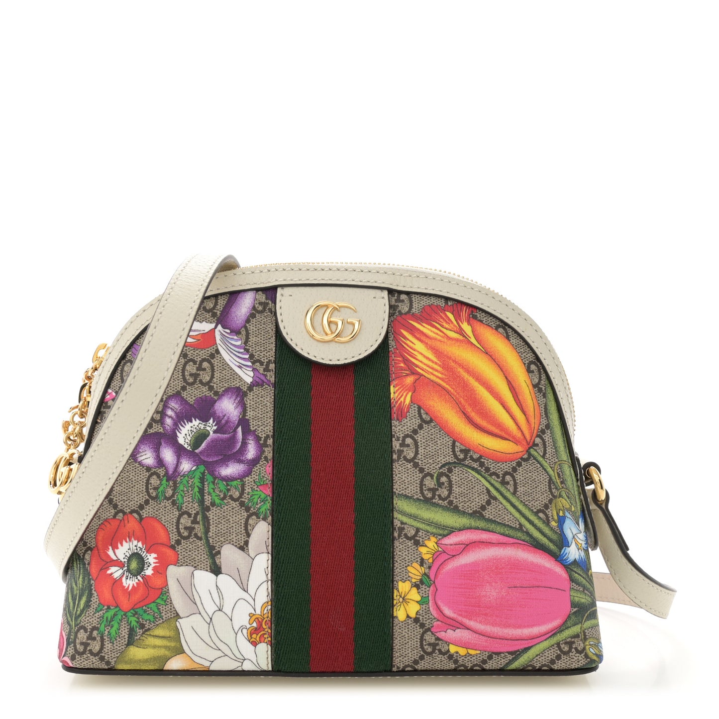 GG Supreme Monogram Flora Web GG Small Ophidia Dome Shoulder Bag White