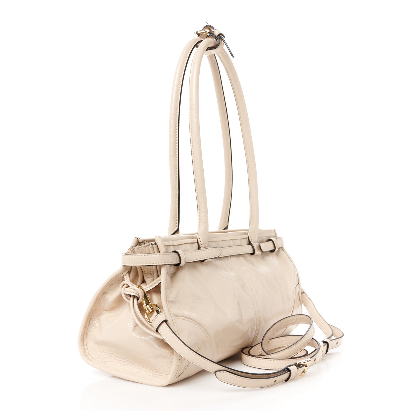 Glossy Calfskin Triangle Medium Bonnie Shoulder Bag Travertine