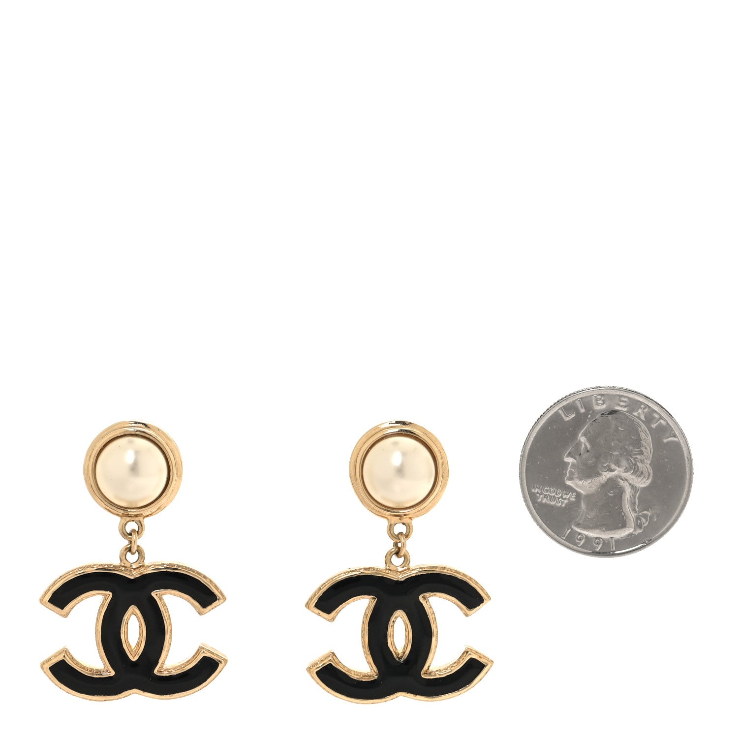 Chanel Pearl Enamel CC Drop Earrings Black 2 of 5