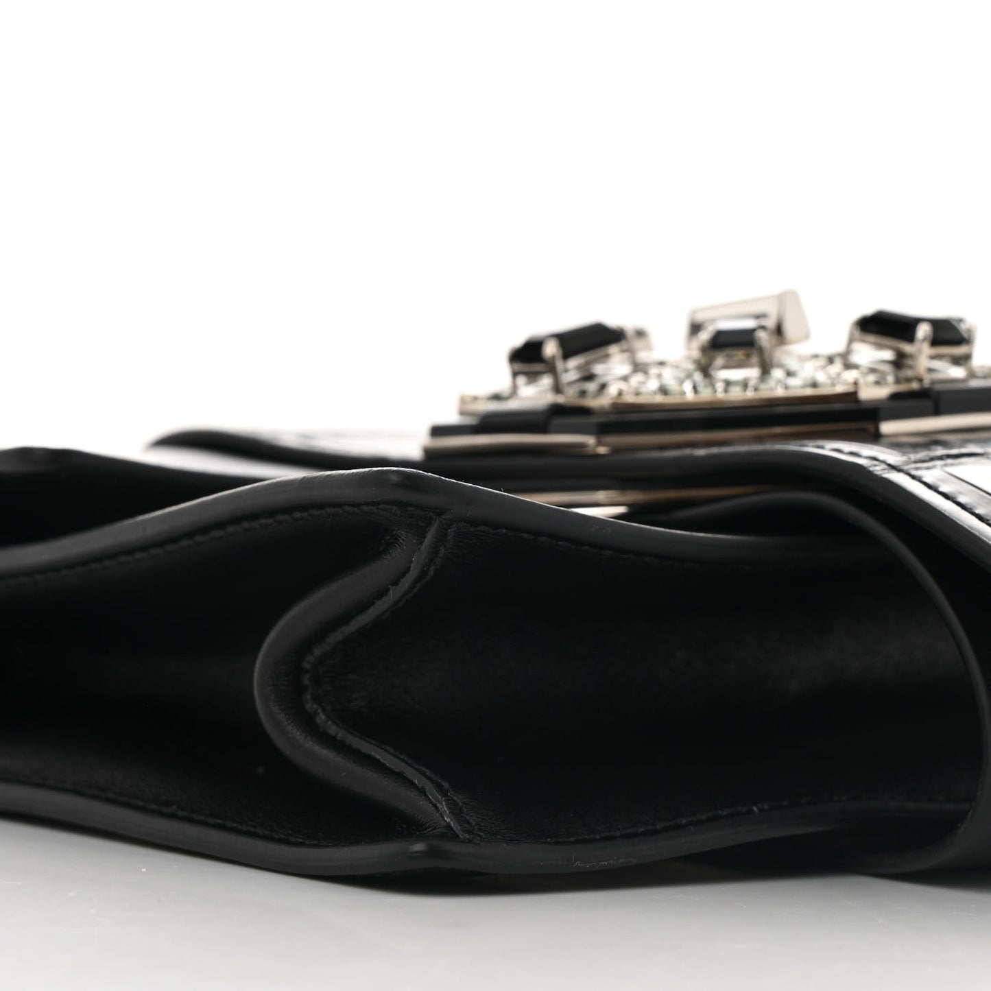 City Calf Cocco Crystal Embellished Ribbon Bag Black