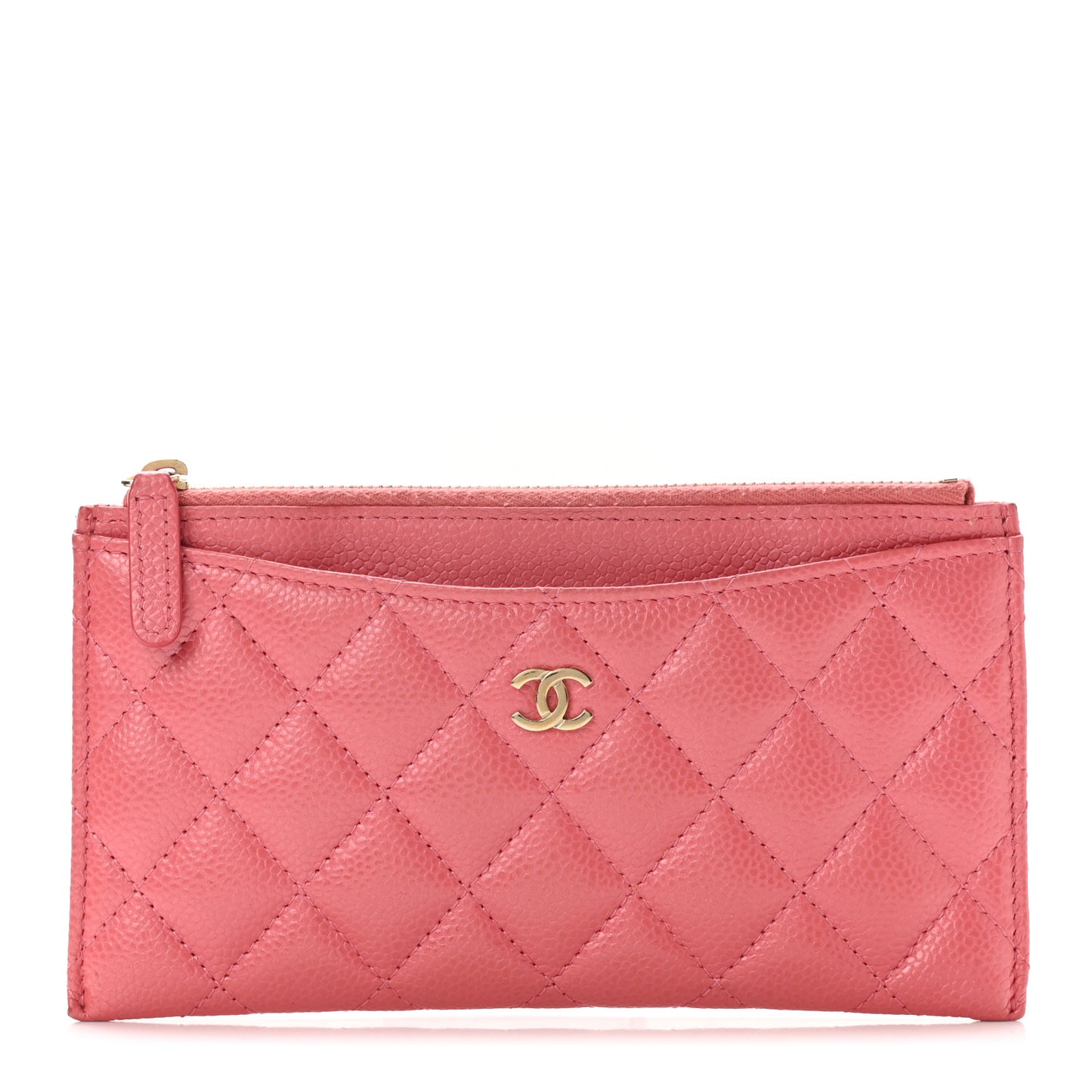 Iridescent Caviar Quilted Classic Zip Pouch Pink