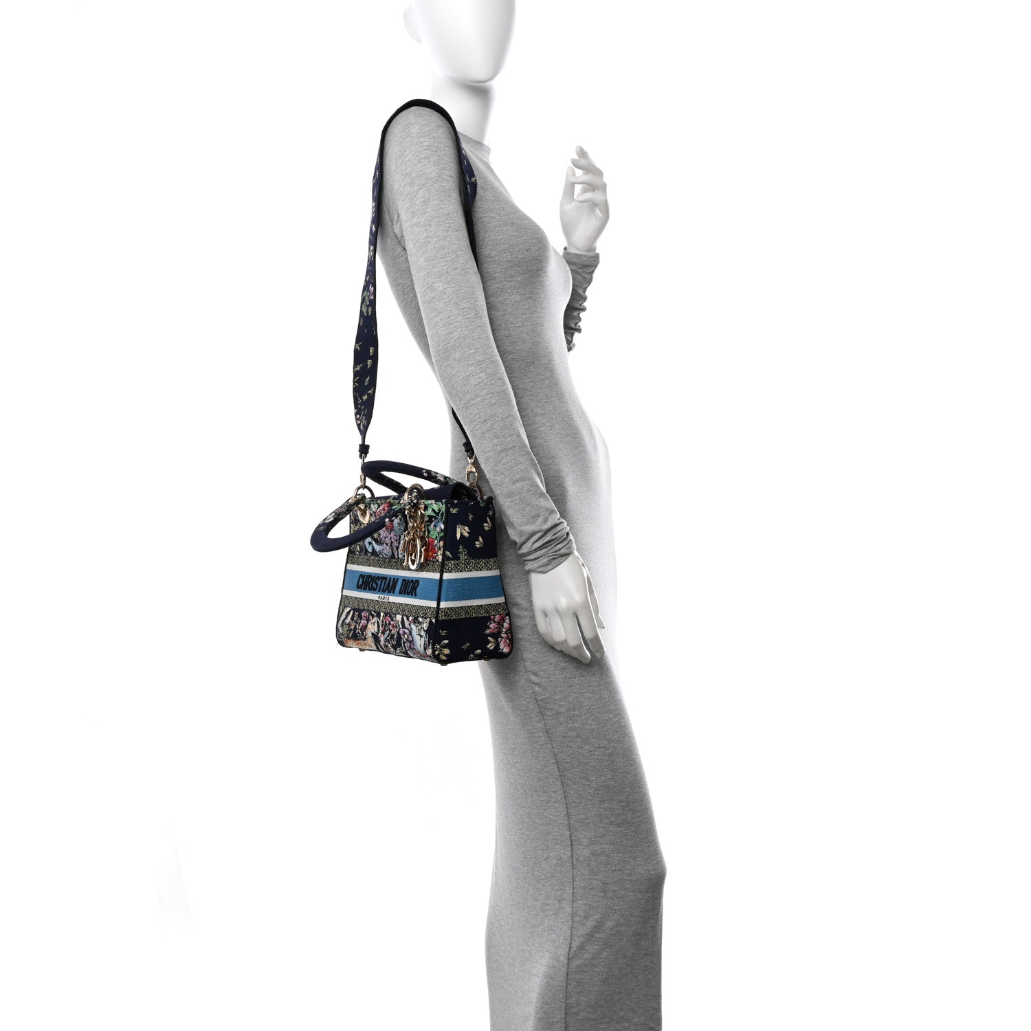 Christian Dior Canvas D-Constellation Embroidered Medium Lady D-Lite Bleu Multicolor 2 of 9