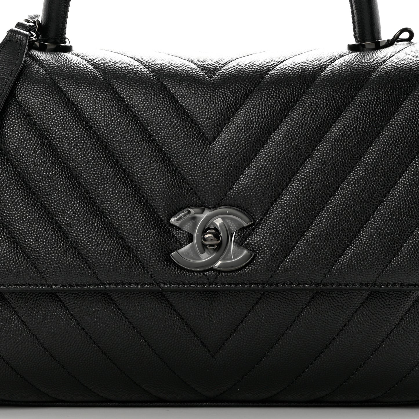 Caviar Chevron Quilted Small Coco Handle Flap So Black