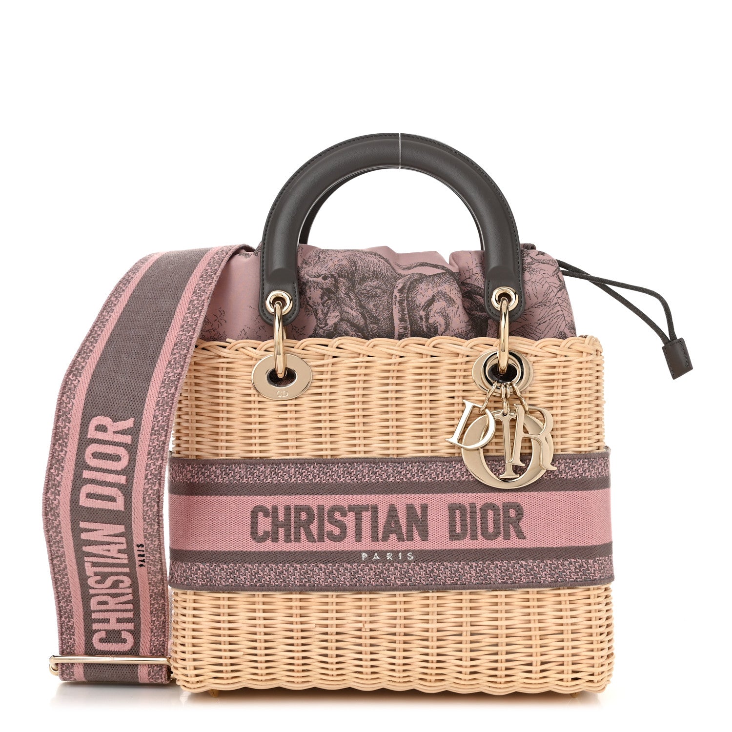 Christian Dior Wicker Oblique Medium Lady Dior Bag Pink Grey