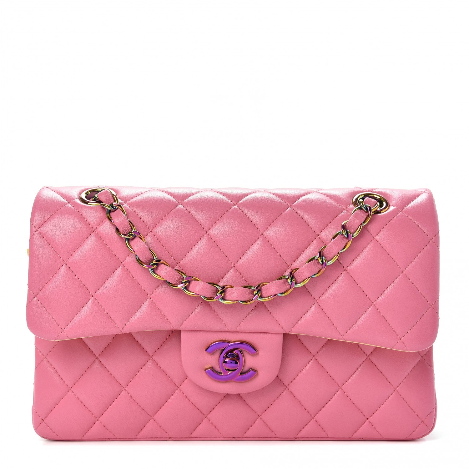 Chanel Lambskin Quilted Small Double Flap Pink Yellow 1 of 10