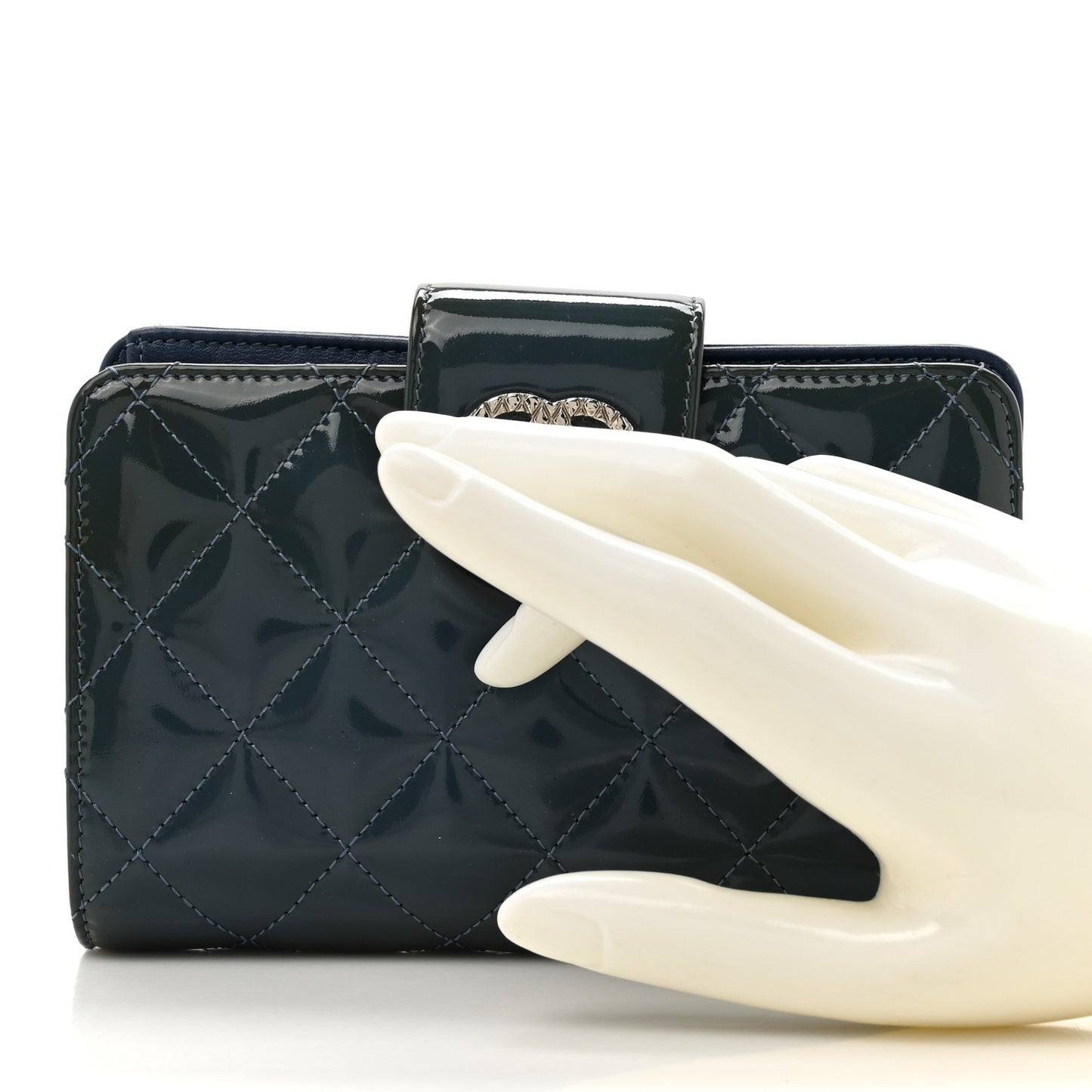 Patent Quilted Brilliant Zipped Pocket Wallet Blue