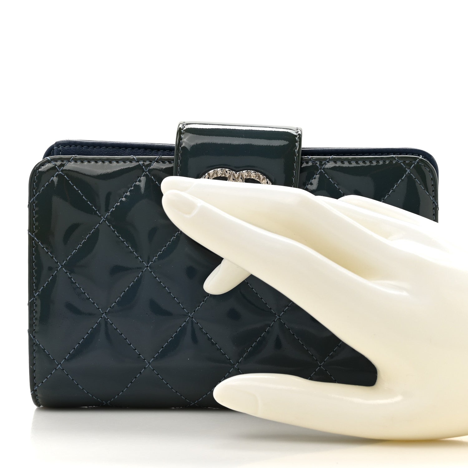 Chanel Patent Quilted Brilliant Zipped Pocket Wallet Blue 2 of 12