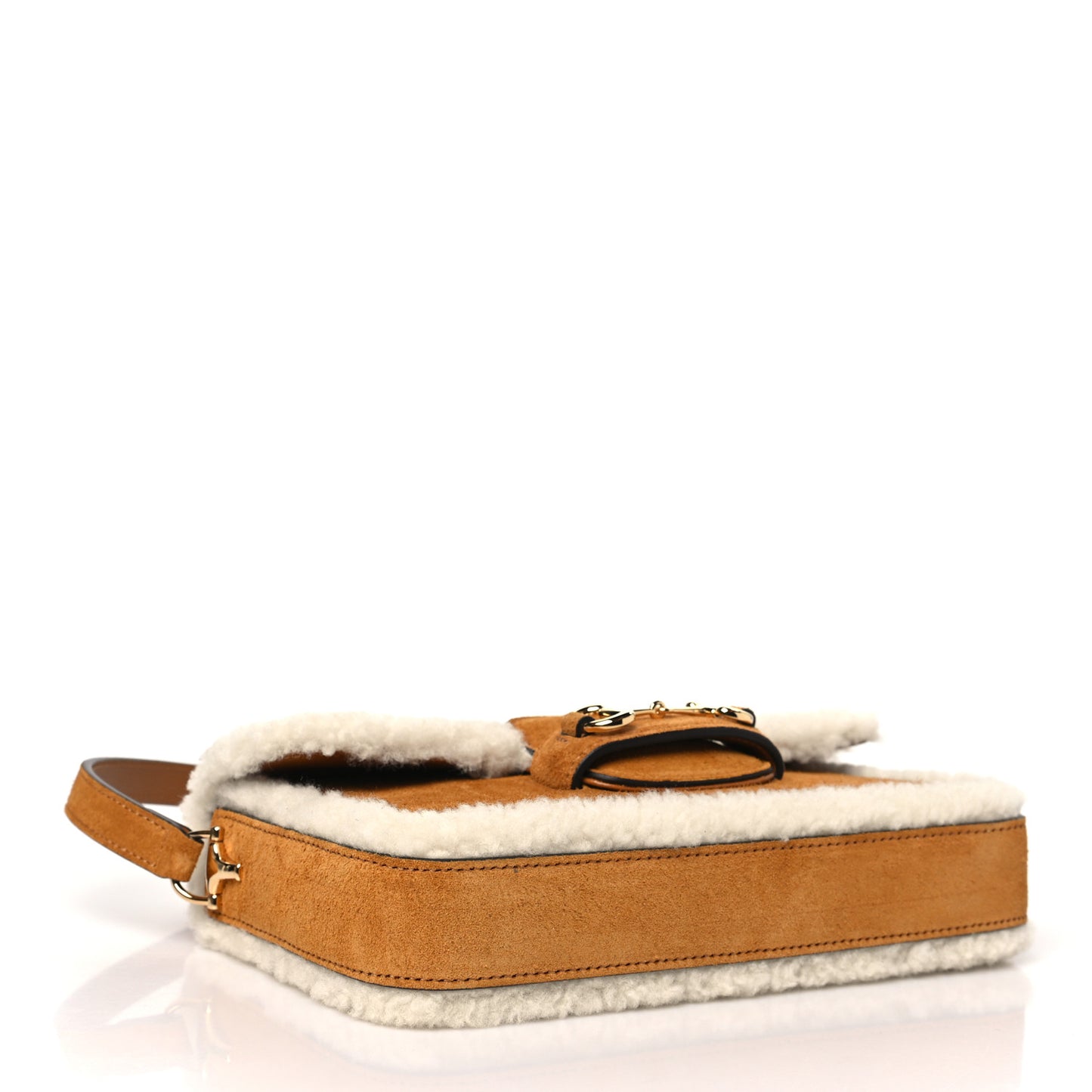 Suede Shearling Horsebit Mini 1955 Shoulder Bag Honey Beige Milk