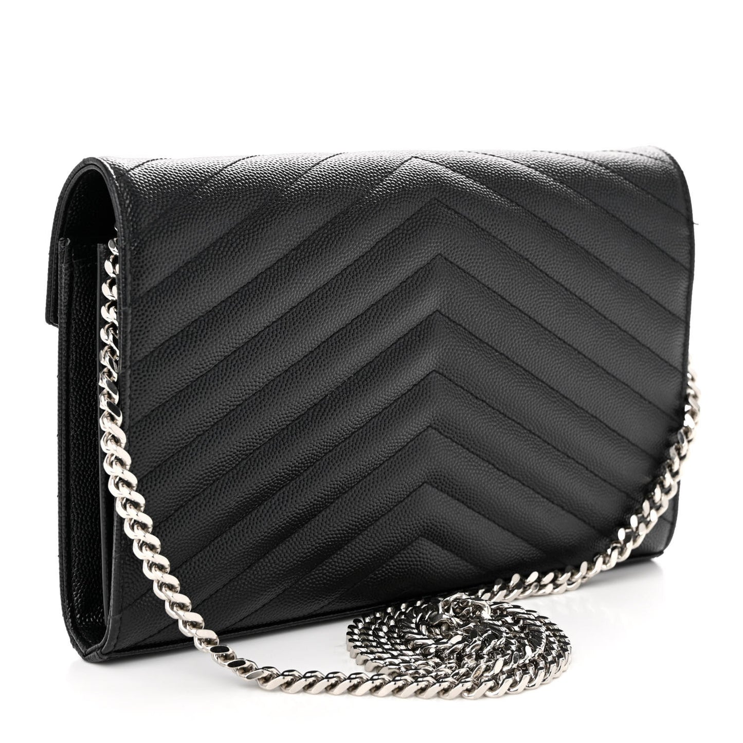 Grain De Poudre Matelasse Chevron Monogram Chain Wallet Black