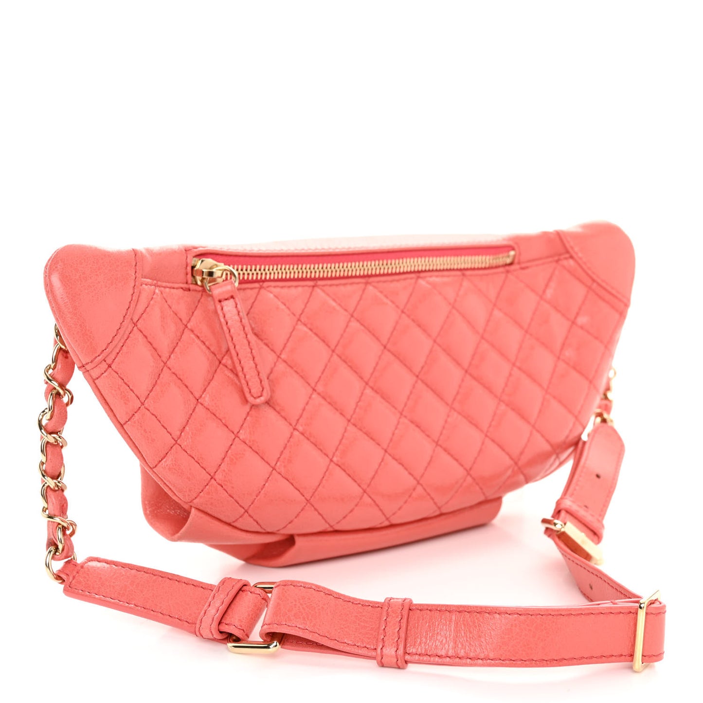 Crumpled Glazed Lambskin Quilted Waist Bag Fanny Pack Pink