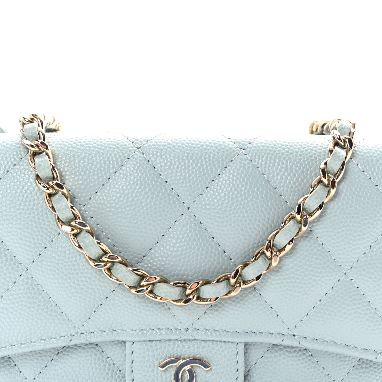Caviar Quilted Flap Phone Holder With Chain Light Blue
