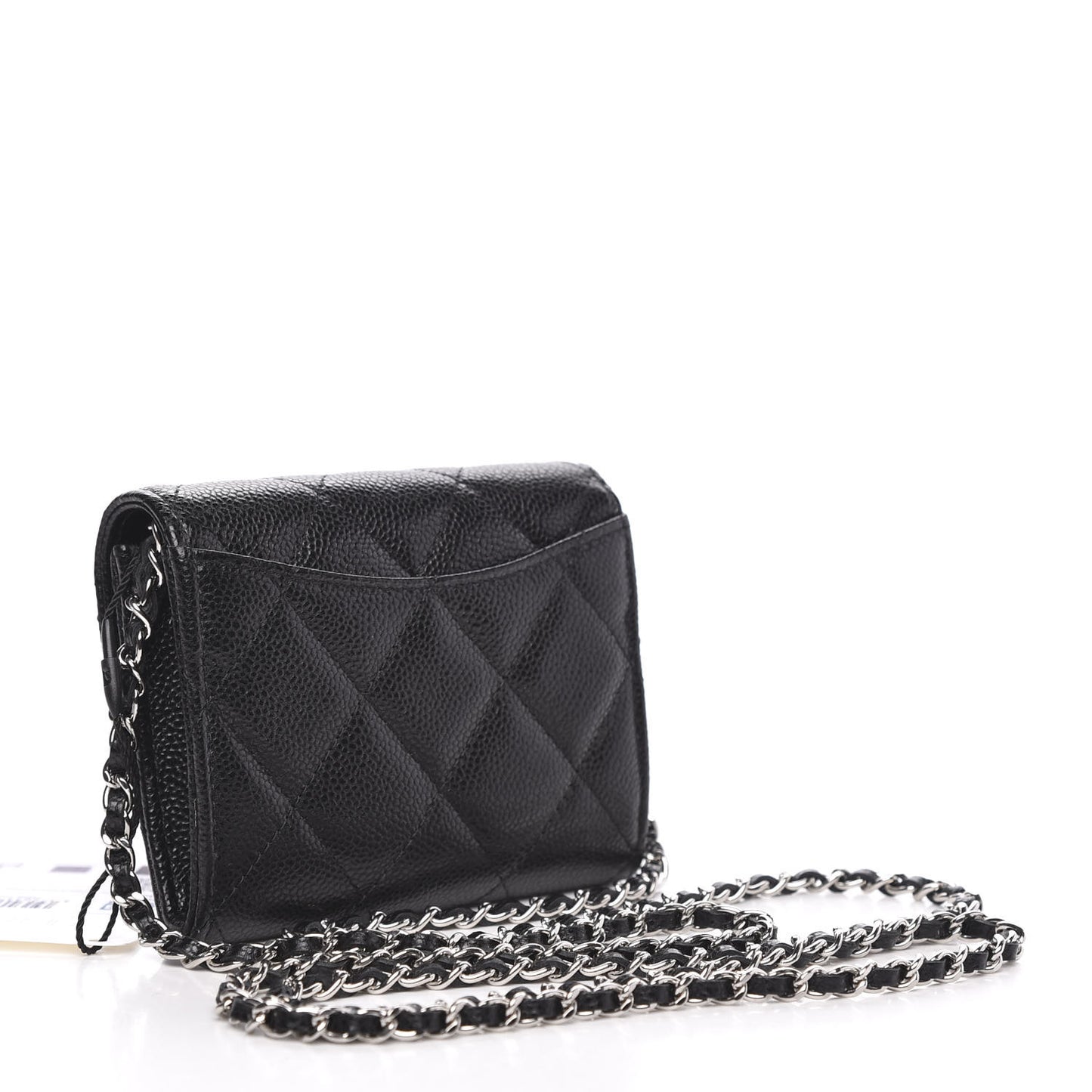 Caviar Quilted Flap Card Holder On Chain Black