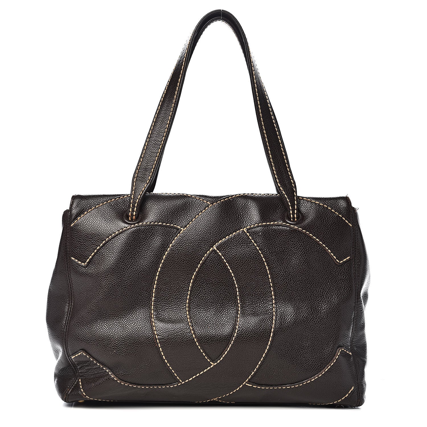 Chanel Caviar CC Stitched Medium Tote Brown 525655 – FASHIONPHILE