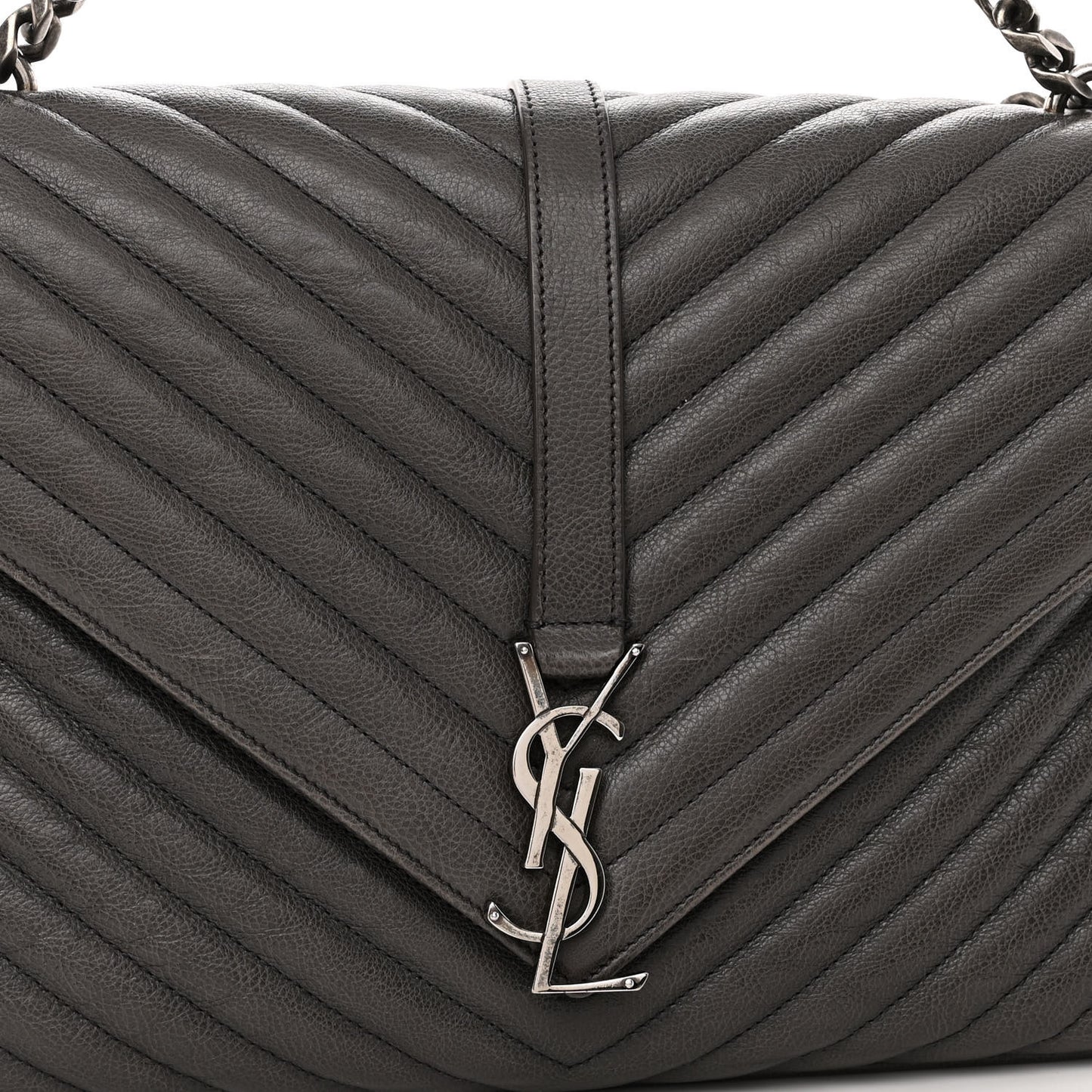 Sheepskin Matelasse Chevron Monogram Large College Satchel Dark Anthracite