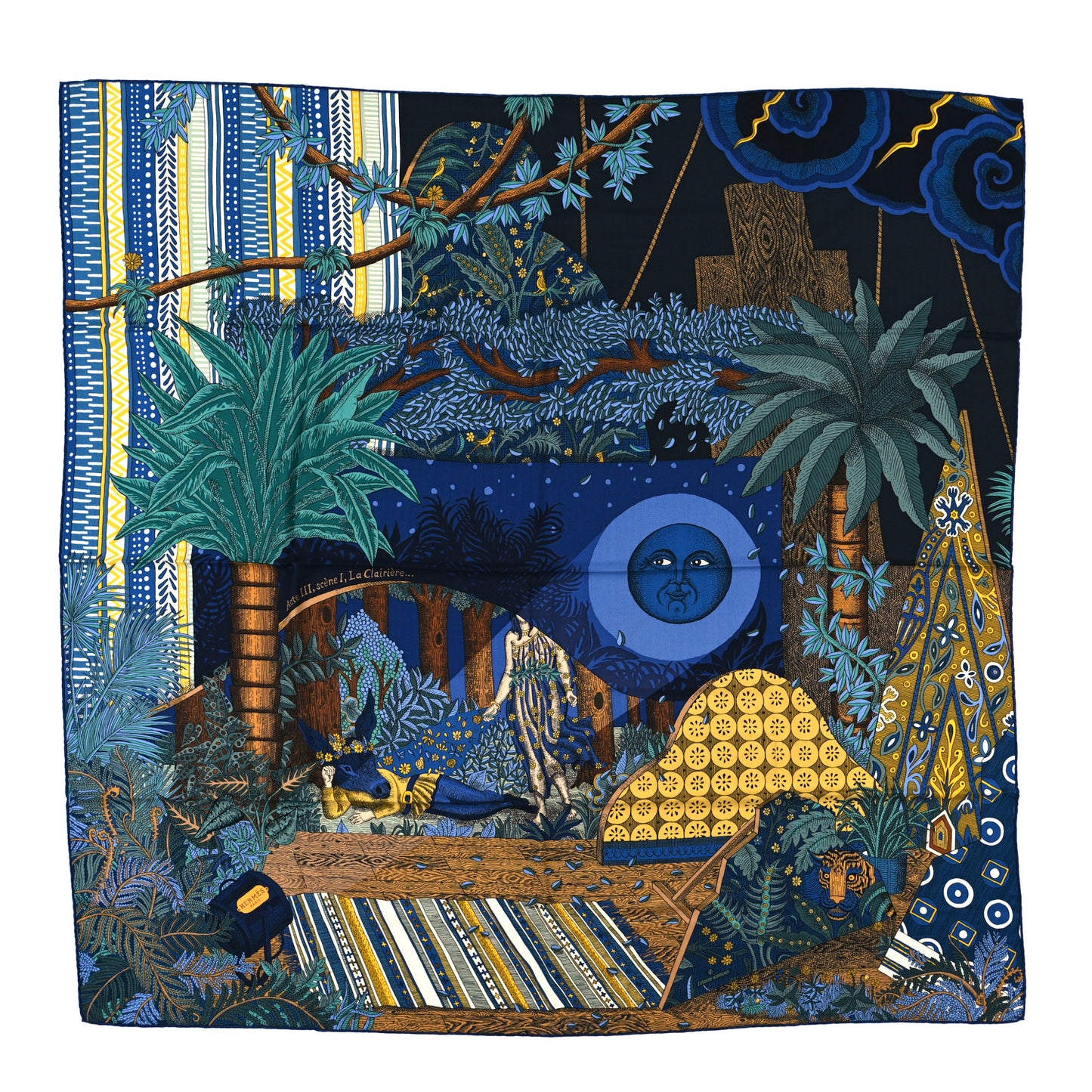 Cashmere Silk Acte III Scene I La Clairiere Shawl 140 Bleu Nuit Jaune