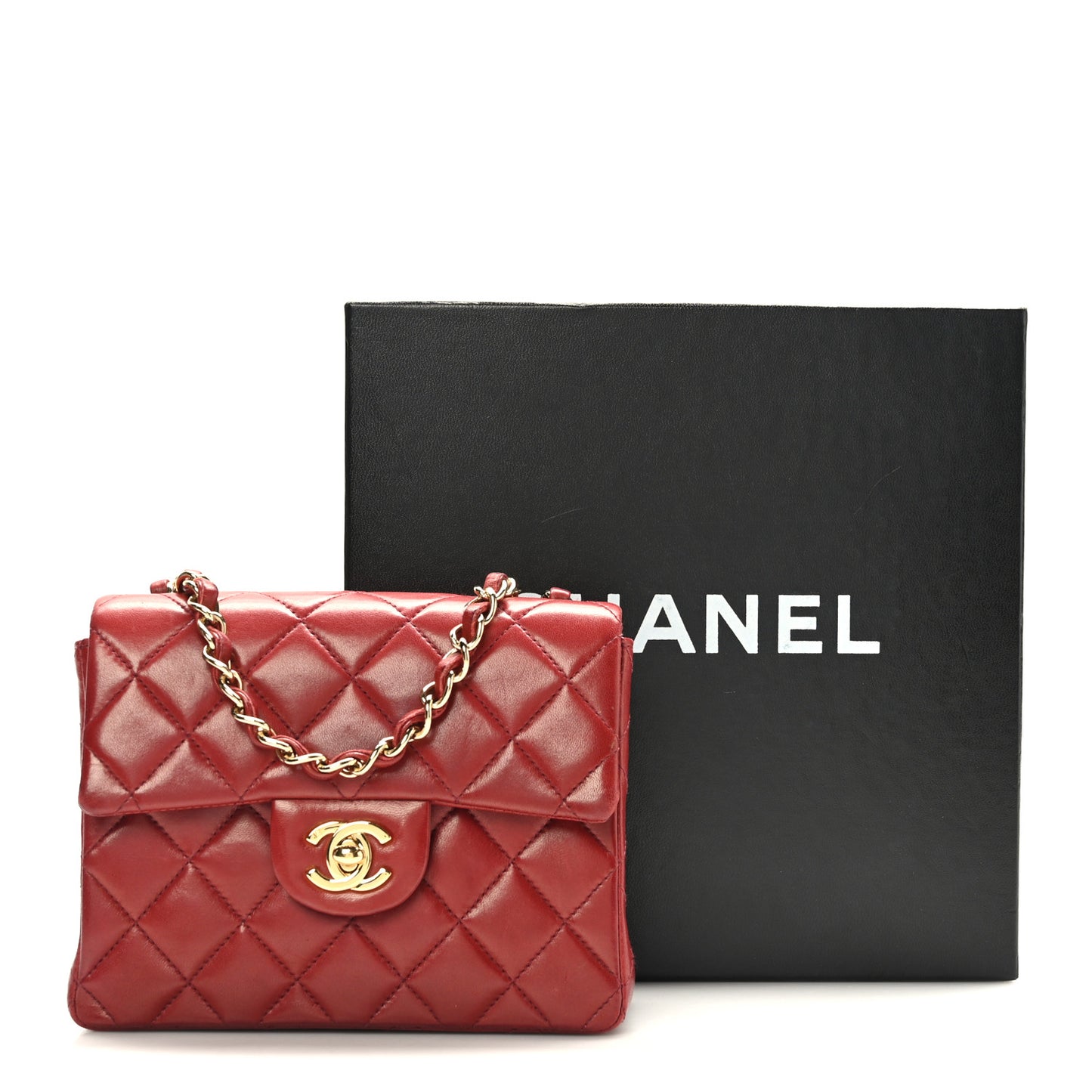 Lambskin Quilted Mini Square Flap Dark Red