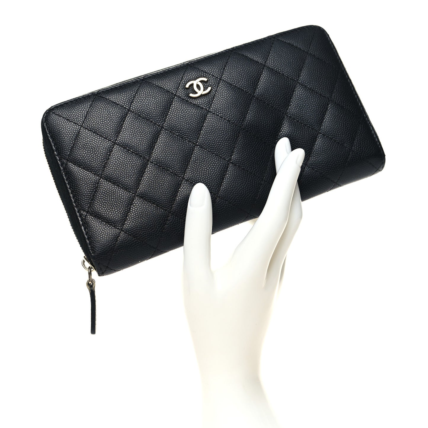 Caviar Quilted Large Zip Around Organizer Wallet Black