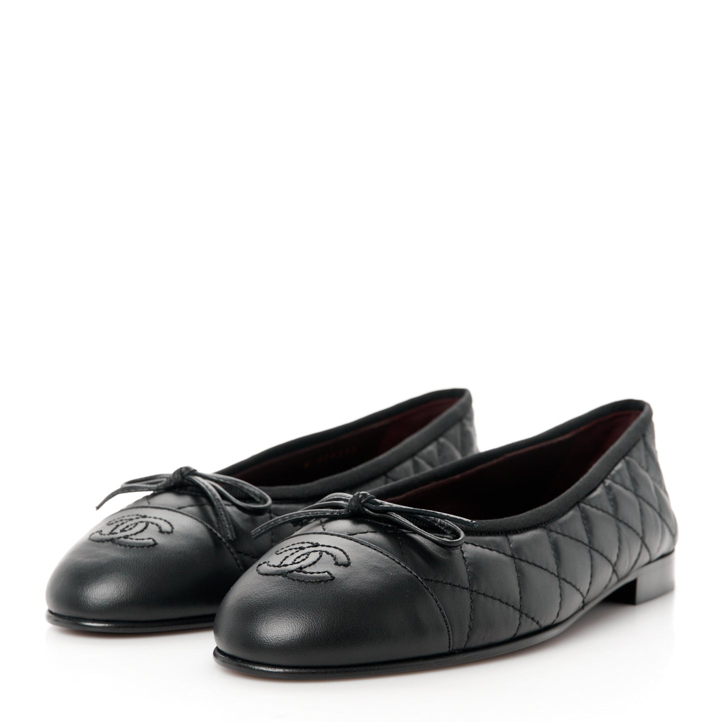 Aged Calfskin Quilted CC Cap Toe Ballerina Flats 38 Black