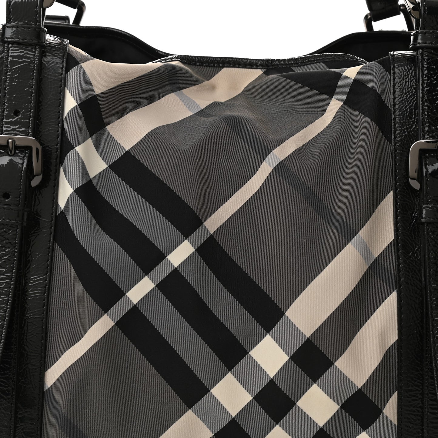 Patent Trim Smoked Check Tote Black