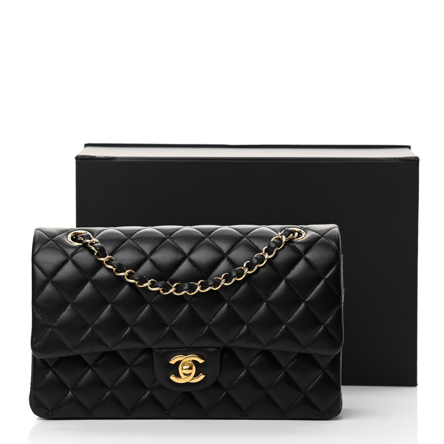 Lambskin Quilted Medium Double Flap Black