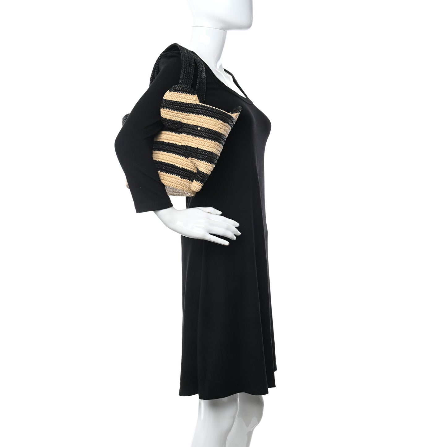Raffia Striped Small Elephant Basket Tote Bag Natural Black