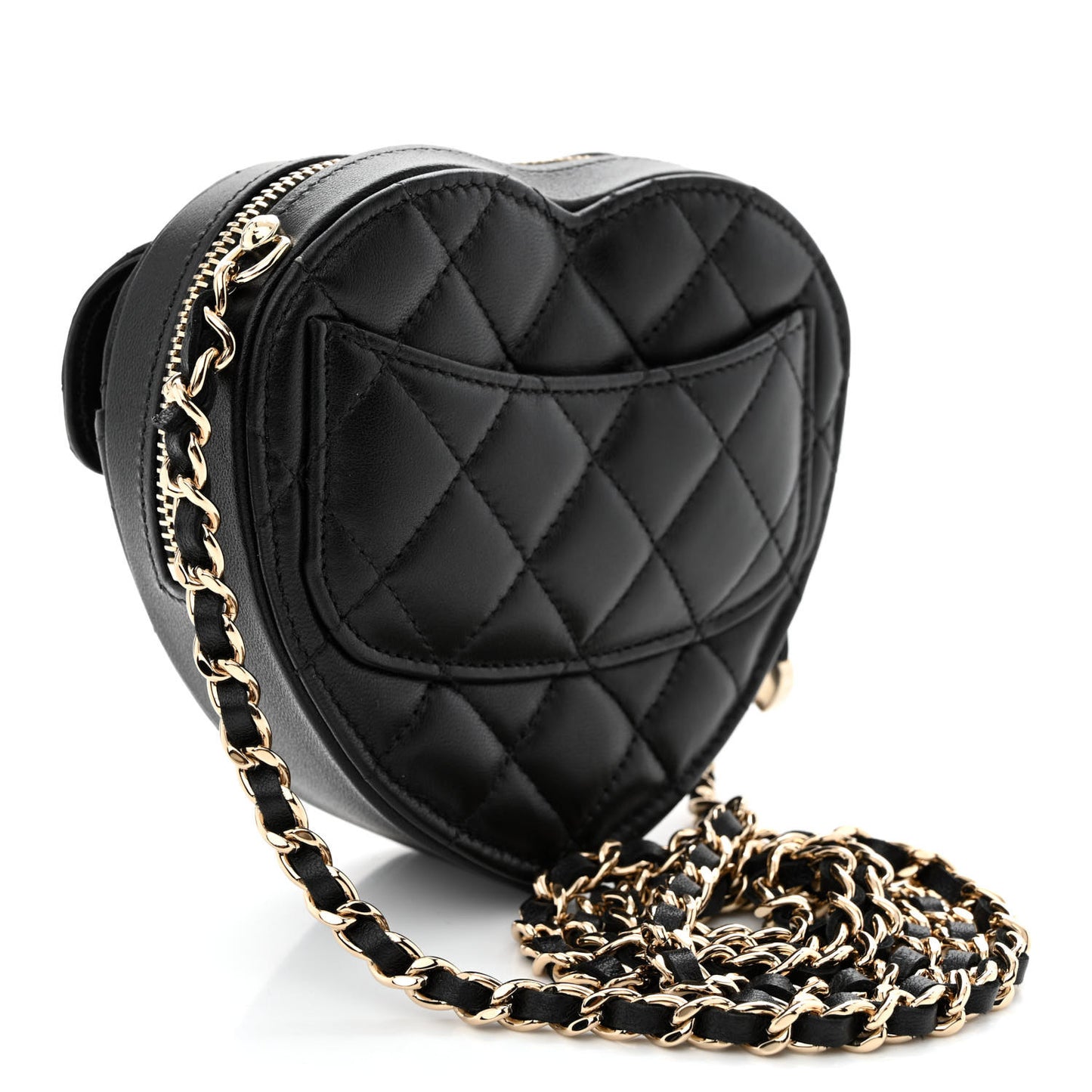Lambskin Quilted CC In Love Heart Clutch With Chain Black