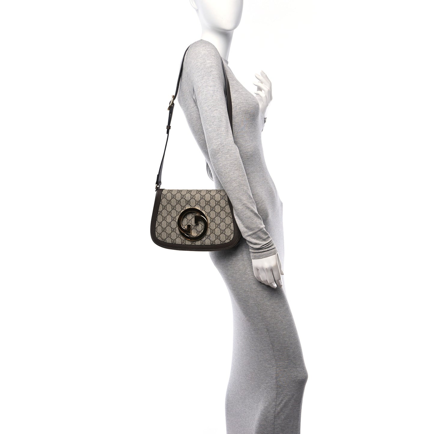 GG Supreme Monogram Textured Dollar Calfskin Blondie Chain Shoulder Flap Bag Beige Ebony New Acero