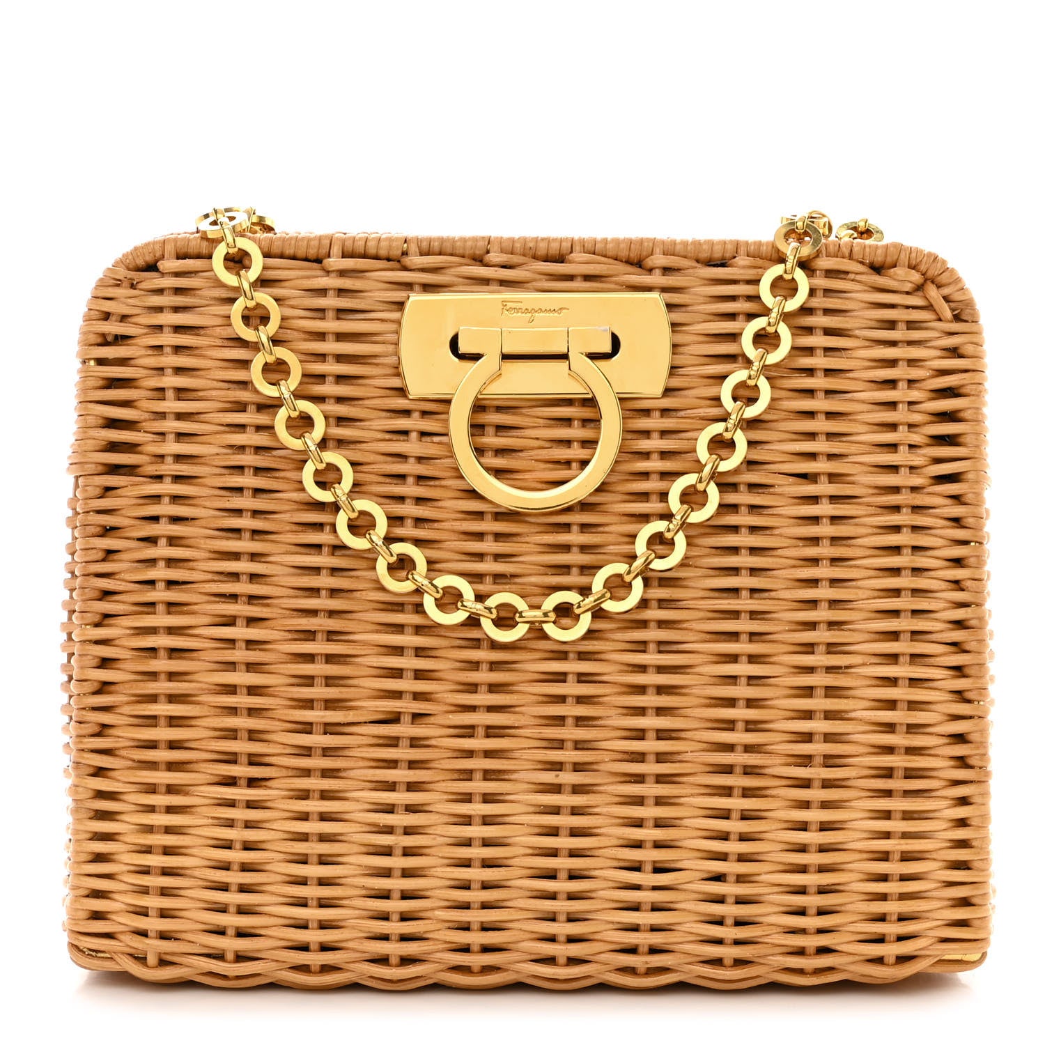 Salvatore Ferragamo Wicker Gancini Chain Bag Natural 1343554