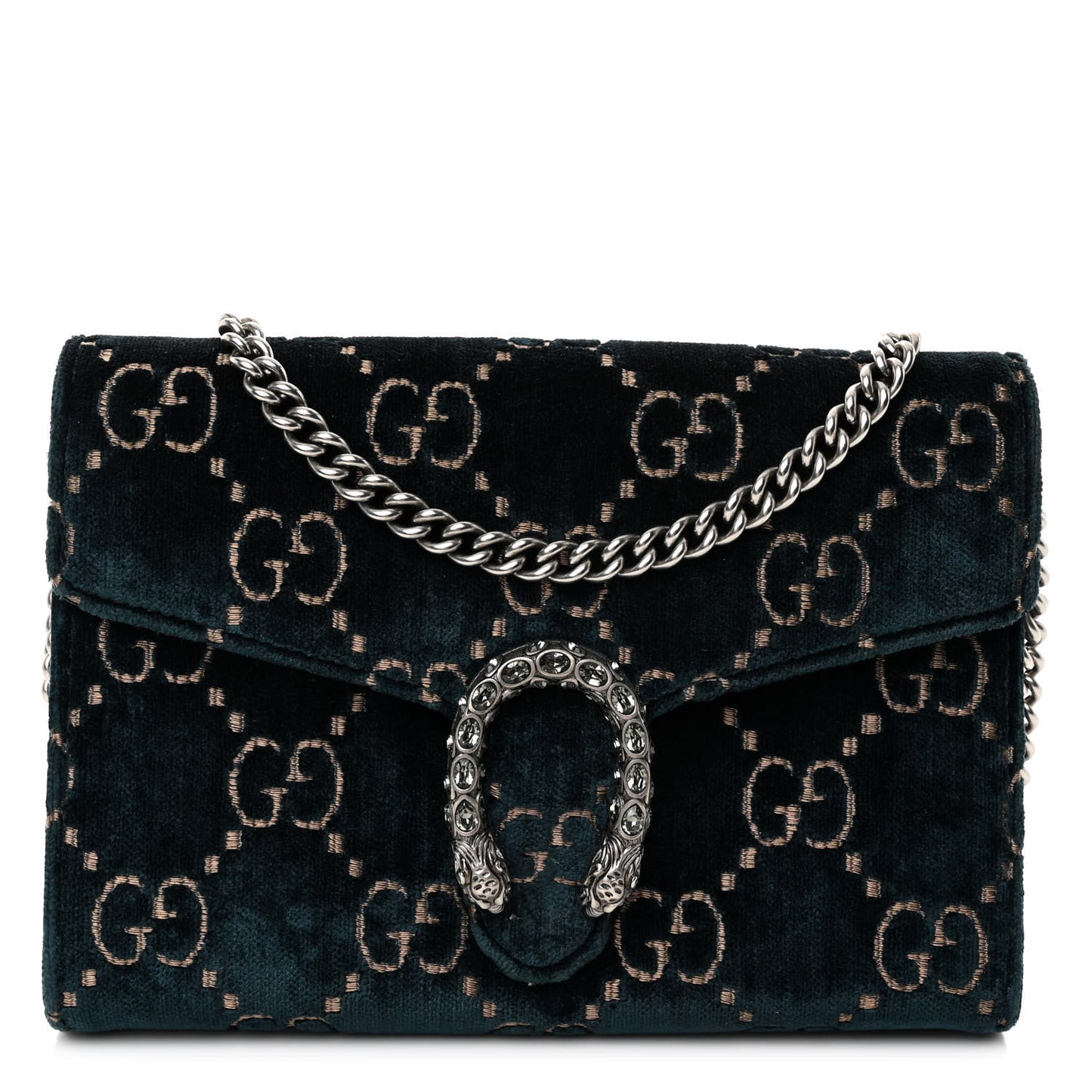 Velvet Crystal GG Monogram Mini Dionysus Chain Wallet Blue Beige Black
