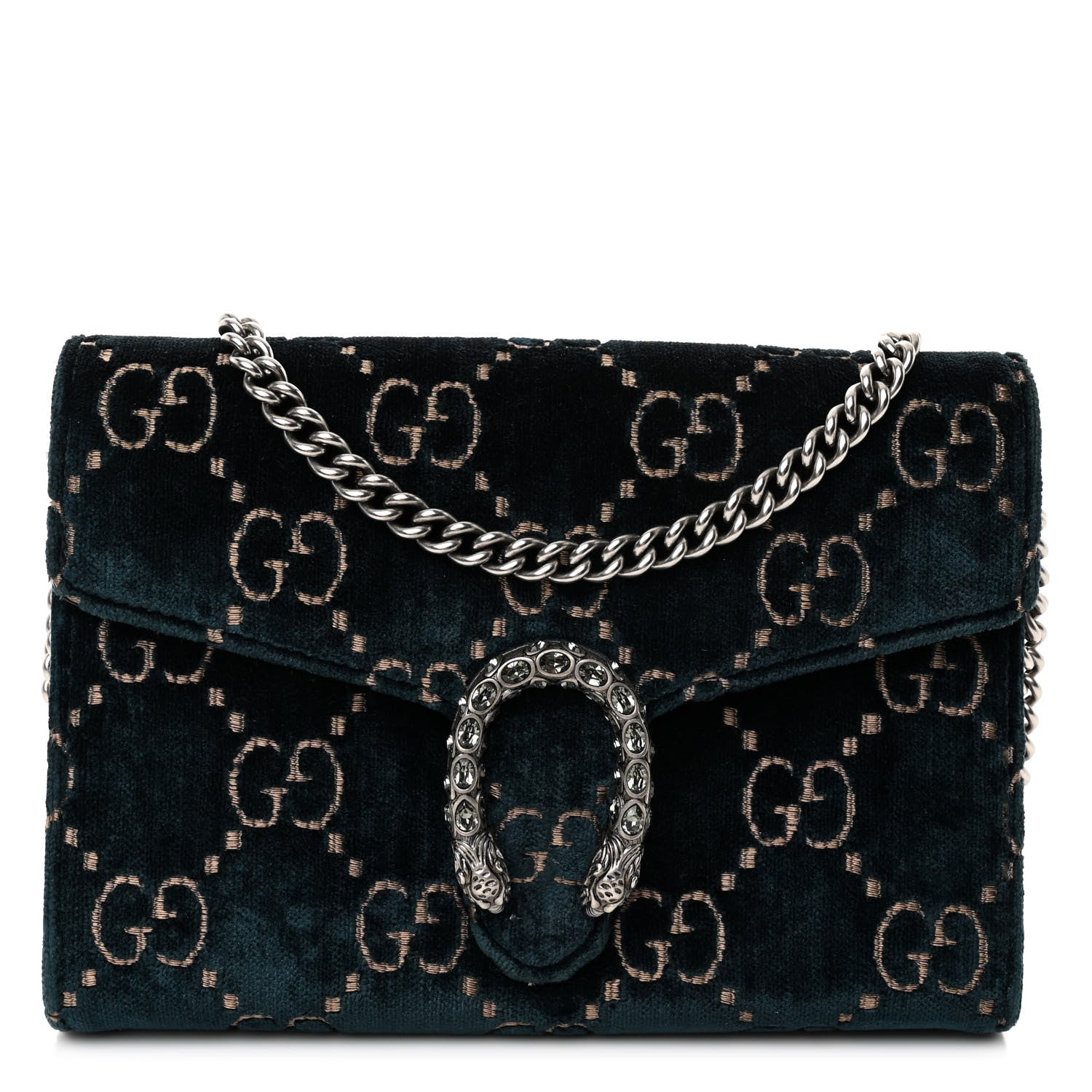 Gucci Velvet Crystal GG Monogram Mini Dionysus Chain Wallet Blue Beige Black 1 of 10