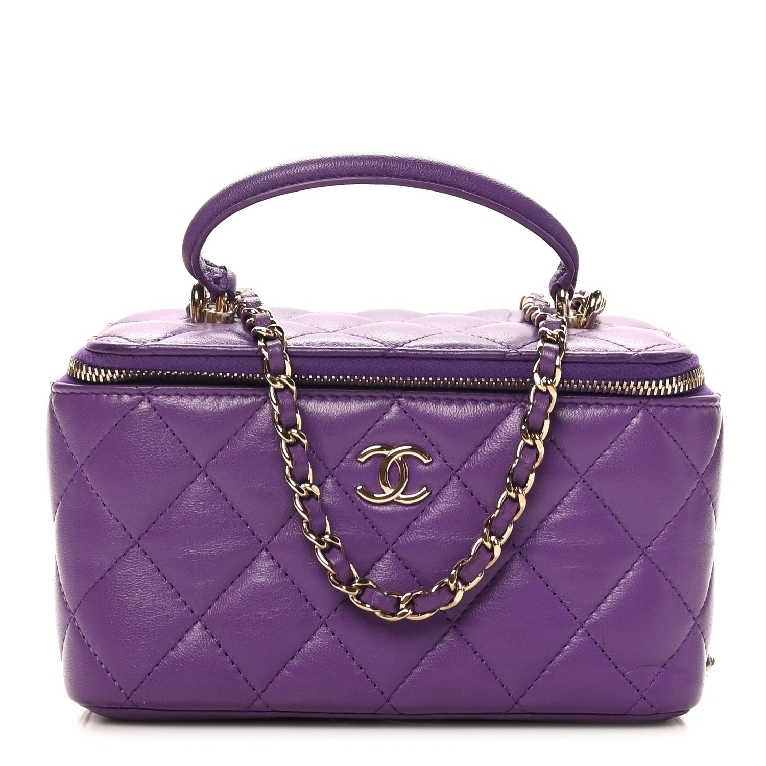 Chanel Lambskin Quilted Small Top Handle Vanity Case With Chain