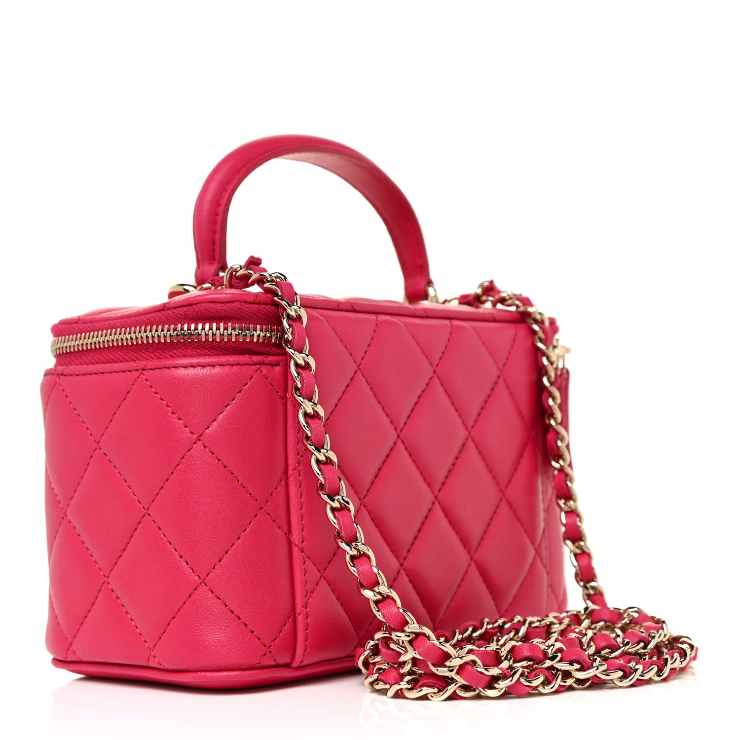 Chanel Lambskin Quilted Small Top Handle Vanity Case With Chain Dark Pink 3 of 11