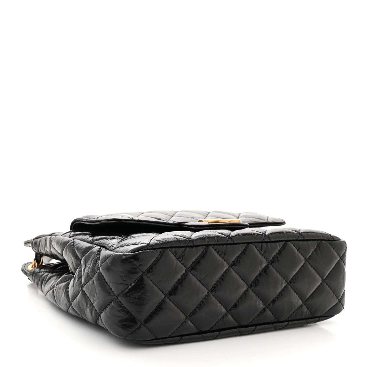 Shiny Crumpled Calfskin Quilted Wavy CC Hobo Black