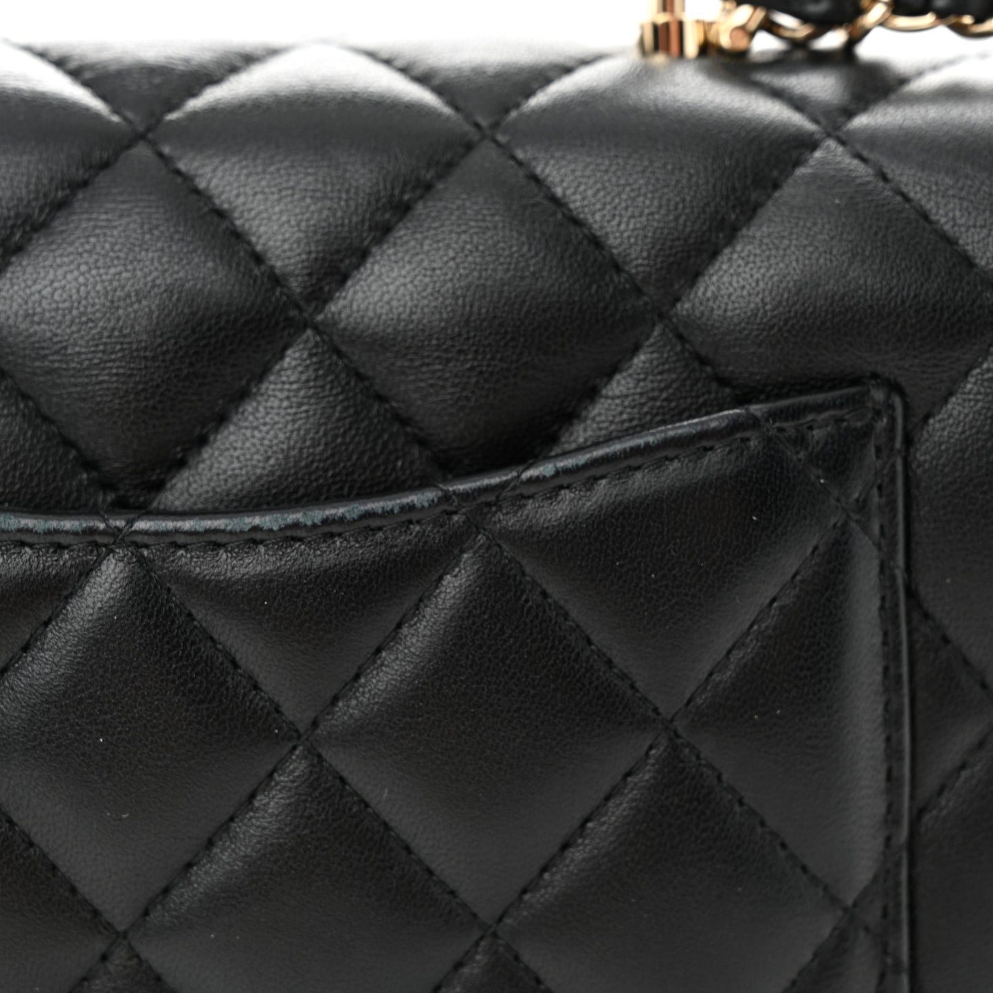 Lambskin Quilted Mini Top Handle Rectangular Flap Black